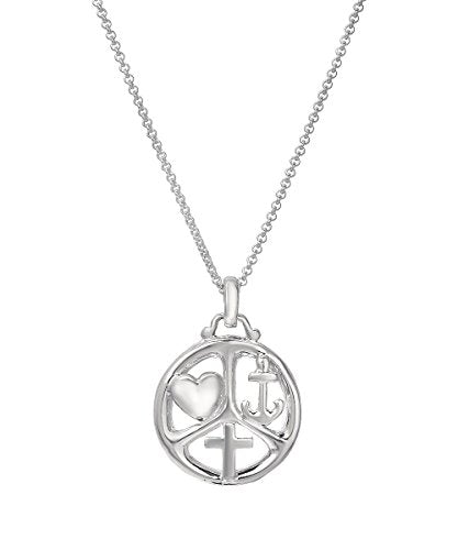 Sterling Silver Love Strength Faith Pendant Necklace, 18