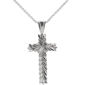 Sterling Silver Wheat Cross Pendant Necklace, 18"