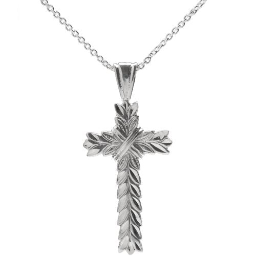 Sterling Silver Wheat Cross Pendant Necklace, 18