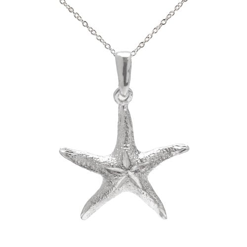 Sterling Silver Diamond Cut Starfish Pendant Necklace, 18