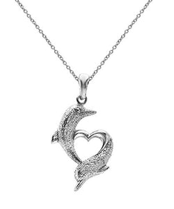 Sterling Silver Dolphin Open Heart Pendant Necklace, 18"