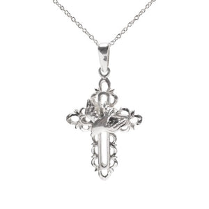 Sterling Silver Dove Cross Peace Pendant Necklace, 18"