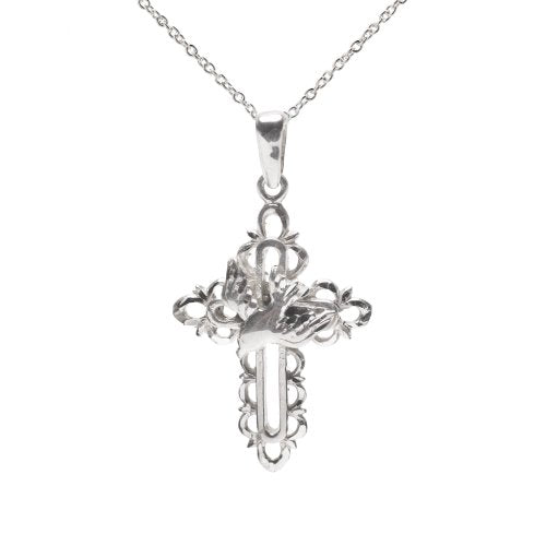 Sterling Silver Dove Cross Peace Pendant Necklace, 18