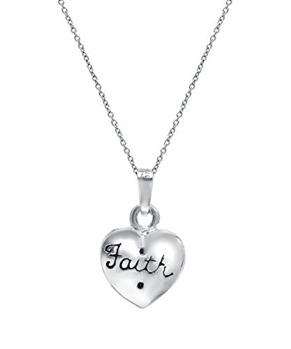Sterling Silver Faith And Cross On Puff Heart Reversible Pendant Necklace, 18"