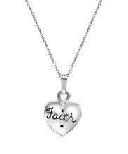Sterling Silver Faith And Cross On Puff Heart Pendant Necklace, 18"