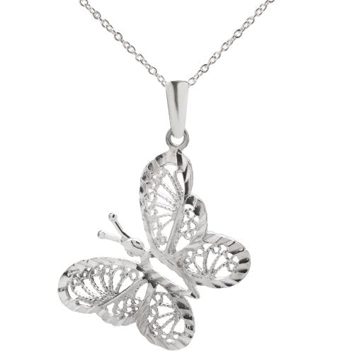 Sterling Silver Filigree Butterfly Pendant Necklace, 18