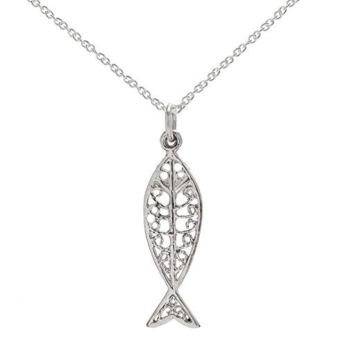 Sterling Silver Ichthys Fish Pendant Necklace, 18"