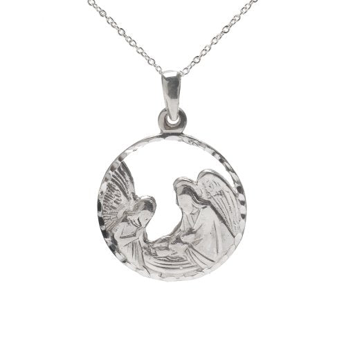 Sterling Silver Nativity Scene Baby Jesus Baptism Medallion Pendant Necklace, 18"