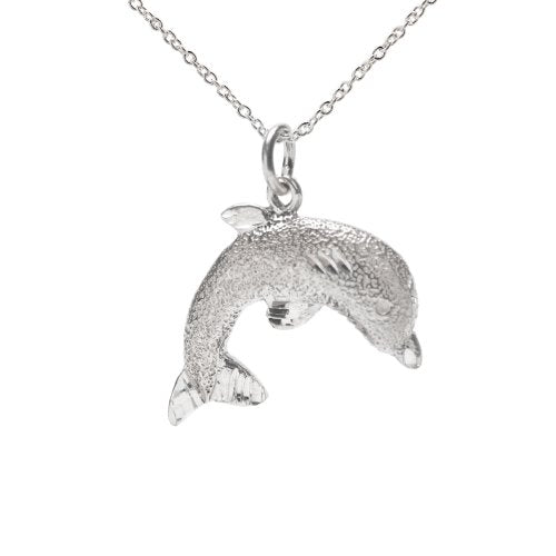 Sterling Silver Jumping Dolphin Pendant Necklace, 18
