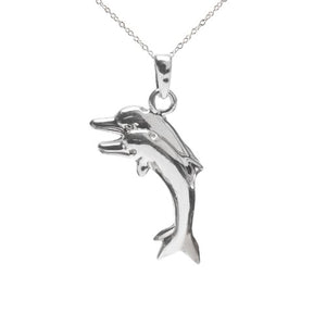 Sterling Silver Jumping Dolphins Pendant Necklace, 18"
