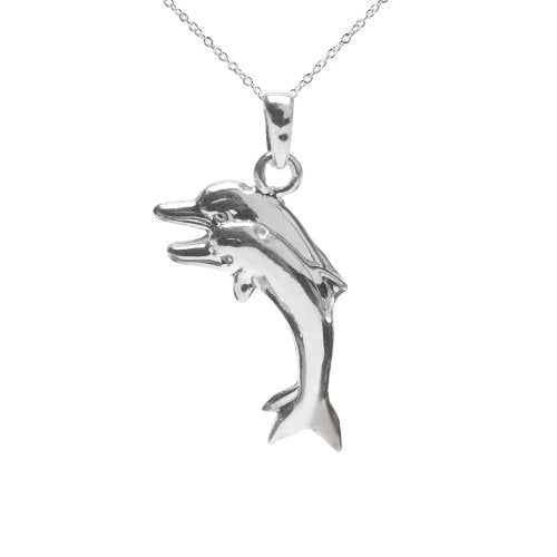Sterling Silver Jumping Dolphins Pendant Necklace, 18