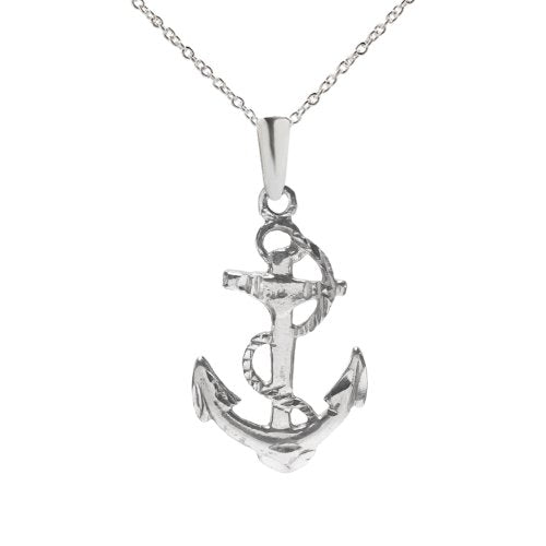 Sterling Silver Anchor and Rope Pendant Necklace, 18"