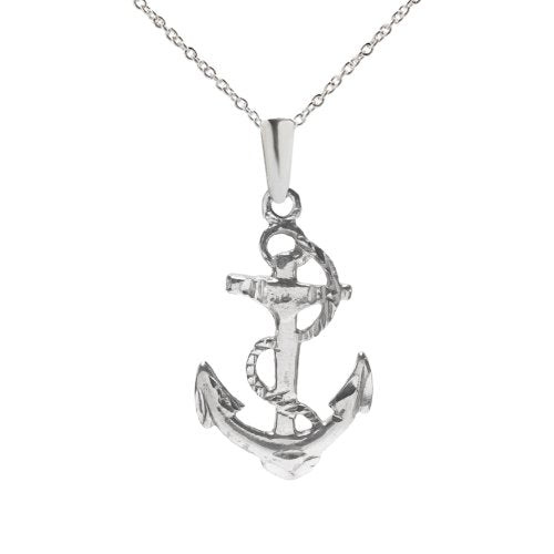 Sterling Silver Anchor  and Rope Pendant Necklace, 18