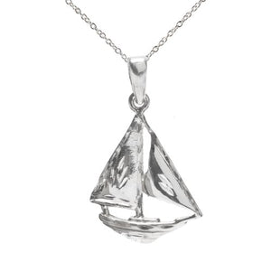 Sterling Silver Wooden Sail Boat Pendant Necklace, 18"