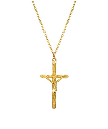 14 Karat Yellow Gold Cross Crucifix Pendant Necklace, 20"