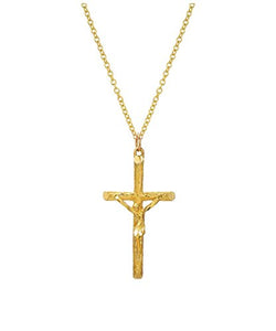 14 Karat Yellow Gold Cross Crucifix Pendant Necklace, 20"