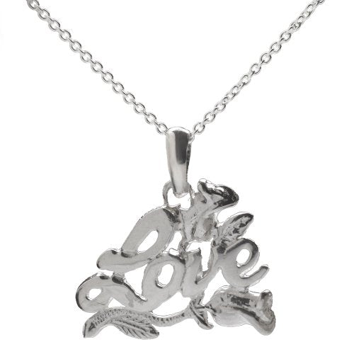 Sterling Silver Love and Rose Pendant Necklace, 18"