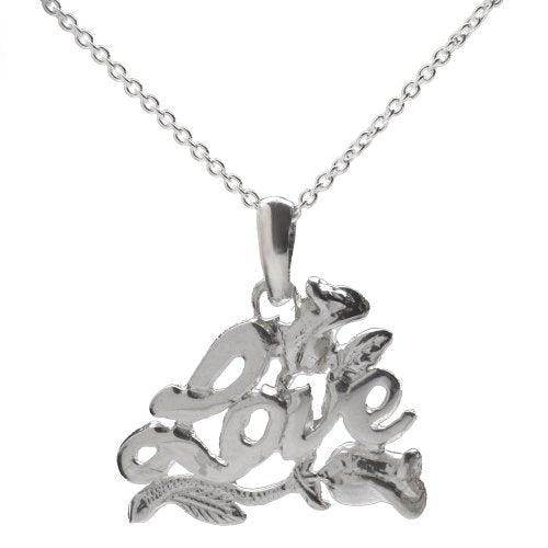 Sterling Silver Love and Rose Pendant Necklace, 18