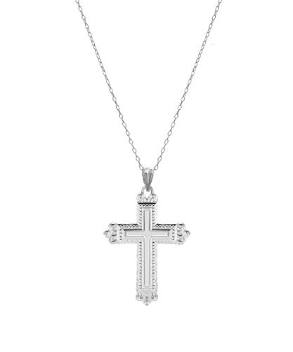 Sterling Silver Fleur Love Cross Pendant Necklace, 18"
