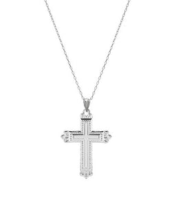 Sterling Silver Fleur Love Cross Pendant Necklace, 18"