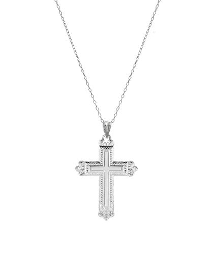 Sterling Silver Fleur Love Cross Pendant Necklace, 18