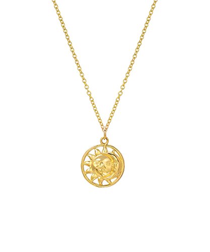 14 Karat Yellow Gold Sun and Moon Pendant Necklace, 18"