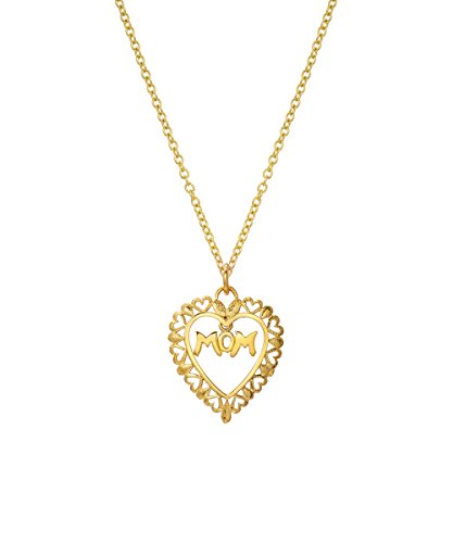 14 Karat Yellow Gold Floating Mom in Heart Pendant Necklace, 18"