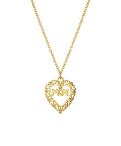 14 Karat Yellow Gold Floating Mom Heart Pendant Necklace, 18"