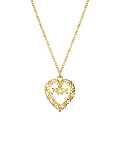 14 Karat Yellow Gold Floating Mom Heart Pendant Necklace, 18