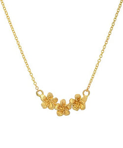 14 Karat Yellow Gold Three Plumeria Necklace