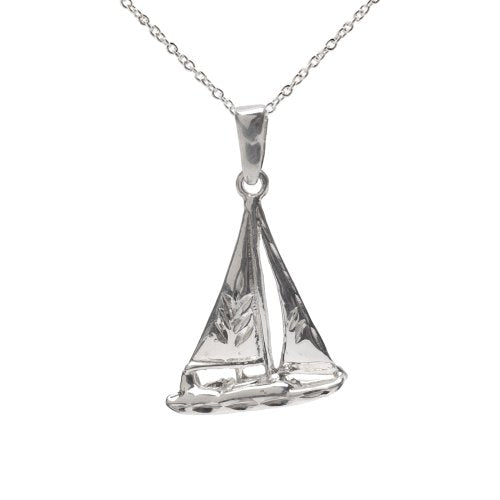 Sterling Catamaran Sail Boat Pendant Necklace, 18"
