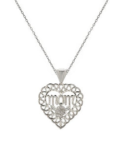 Sterling Silver Mom Heart Pendant Necklace, 18"