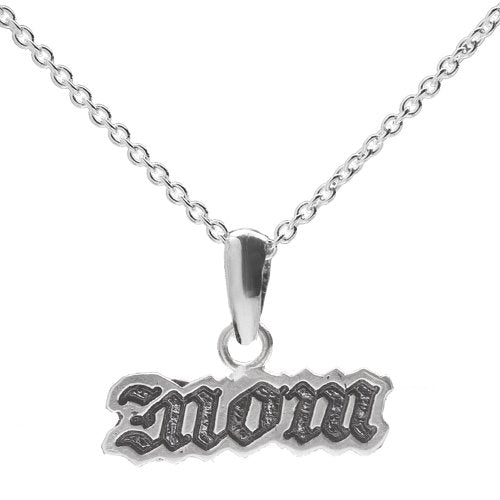 Sterling Silver Mom Old English Script Pendant Necklace