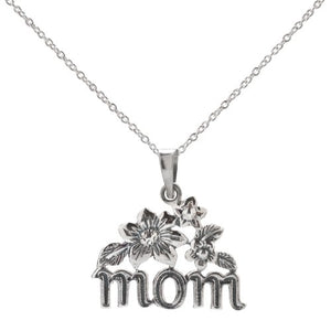 Sterling Silver Mom Floral Pendant Necklace, 18"