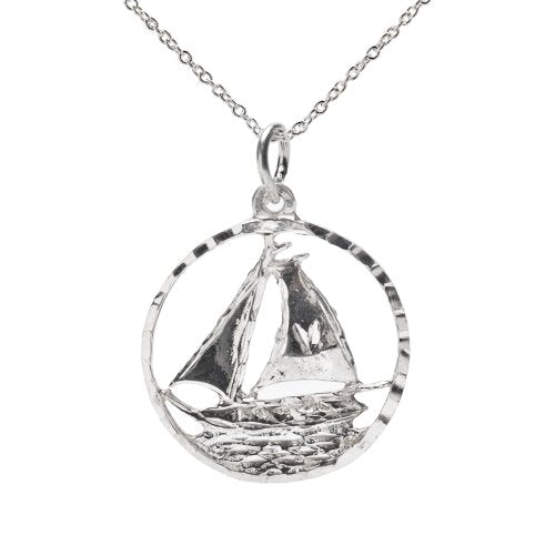 Sterling Silver Sailing Pendant Necklace, 18