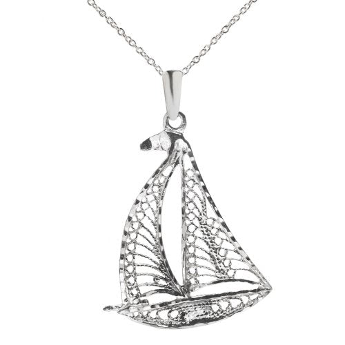 Sterling Silver Sailboat Pendant Necklace, 18"