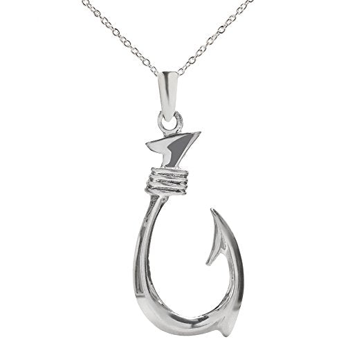 Sterling Silver Fish Hook Pendant Necklace, 18
