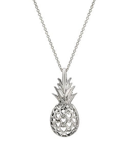 Sterling Silver Pineapple and Heart Hawaiian Pendant Necklace, 18"