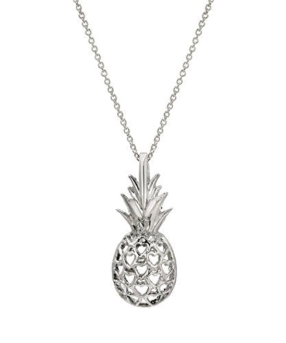 Sterling Silver Pineapple and Heart Hawaiian Pendant Necklace, 18
