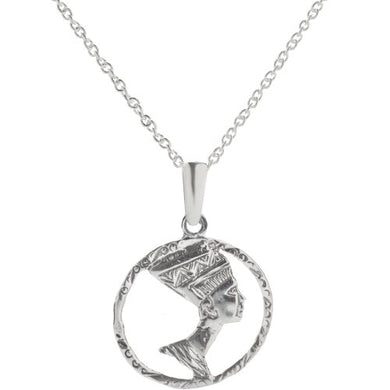 Sterling Silver Queen Nefertiti Bust Oval Pendant Necklace, 18