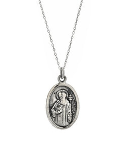 Sterling Silver Saint Benedict Protect Us Pendant Necklace, 18"