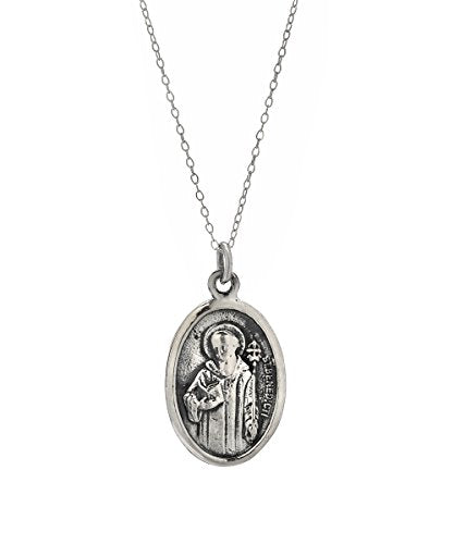 Sterling Silver Saint Benedict Protect Us Pendant Necklace, 18