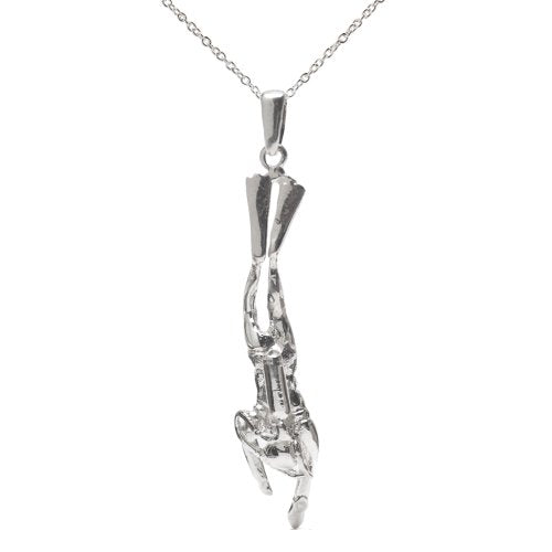 Sterling Silver Scuba Diver Pendant Necklace, 18"