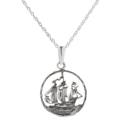 Sterling Silver Pirate Ship Pendant Necklace, 18
