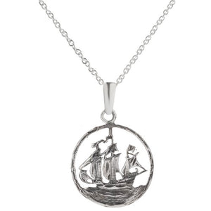 Sterling Silver Pirate Ship Pendant Necklace, 18"