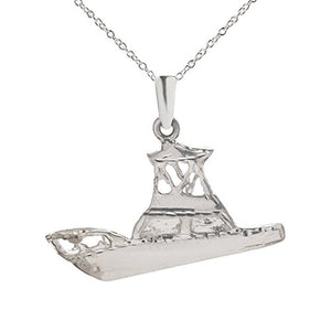 Sterling Silver Sport Fishing Boat Pendant Necklace, 18"