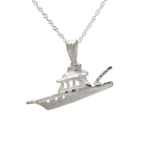 Sterling Silver Sport Boat Pendant Necklace, 18"