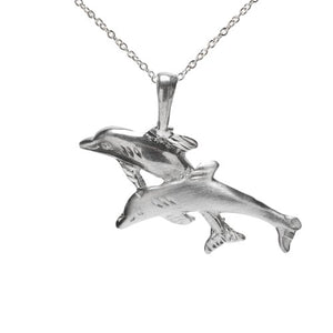 Sterling Silver Swimming Dolphins Pendant Necklace, 18"