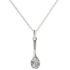 Sterling Silver Tennis Racket Pendant Necklace, 18"