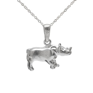 Sterling Silver Rhinoceros Pendant Necklace, 18"